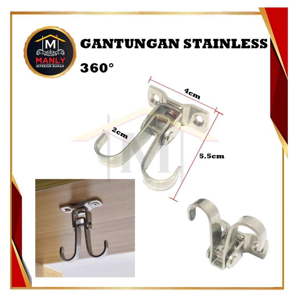 Kapstok Stainless Gantungan Hook 360 &amp; 180 Derajad / Hook Gantungan Stainless 304 / Hook Kamar mandi