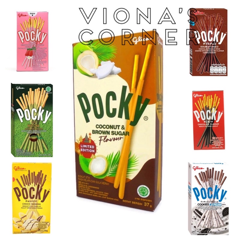 Glico Pocky Regular chocolate/cookies &amp; cream/choco banana/strawberry/matcha/colourful/water melon