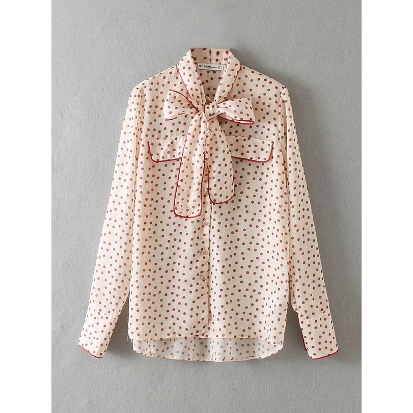B50050 POLRE RED POLKADOT BLOUSE KOREA IMPORT - ATASAN GAYA KOREA - KEMEJA KOREA BLOUSE CHIFFON SHIR