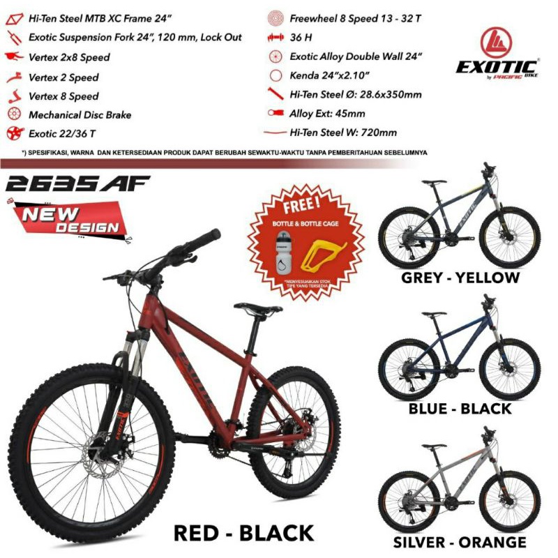 Sepeda Gunung MTB 24 inch Exotic 2635 AF 8 Speed Double Disc Inner Cable