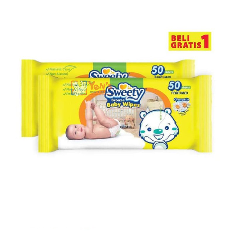 Sweety Bronze Baby Wipes Perfumed ChamomileTissue Basah 50 Lembar - Beli 1 Gratis 1