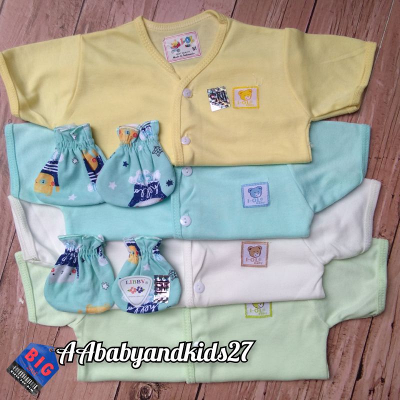 IOL 3PC Baju Bayi Lengan Pendek Lembut dan SNI Free Sarung Tangan Dan Kaki Libby/Velvet