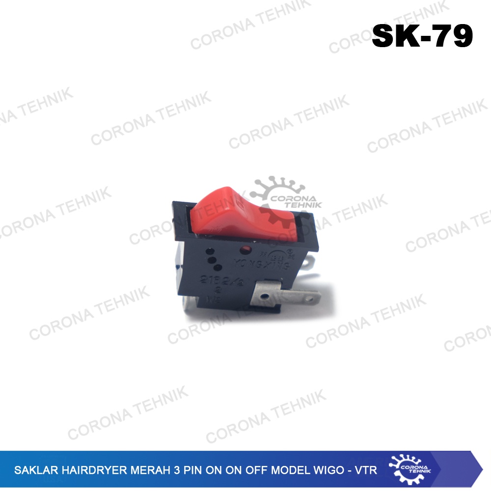 VTR - Saklar Hairdryer Merah 3 Pin On On Off Model WIGO