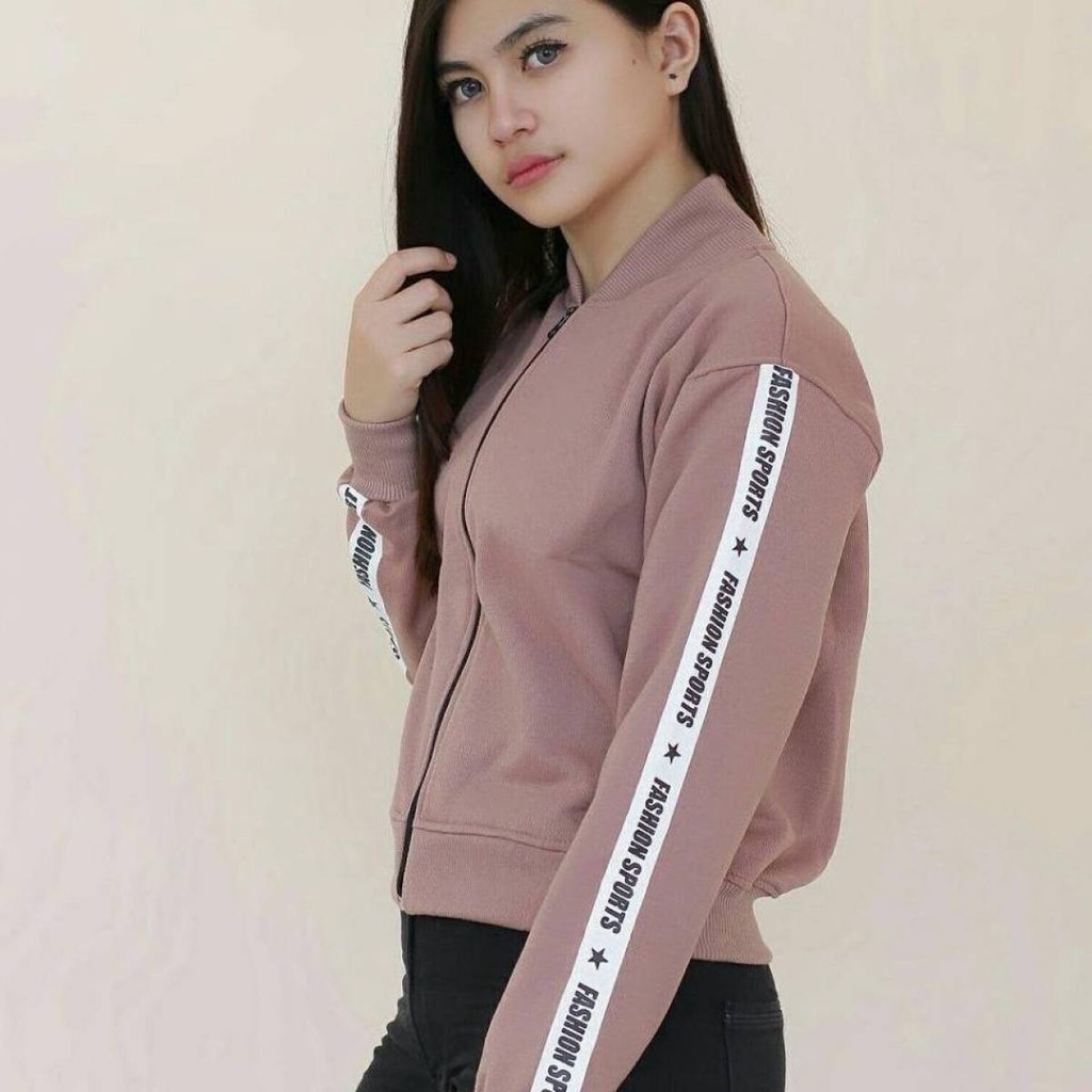 Jaket Bomber Crop Sport Fashion Wanita