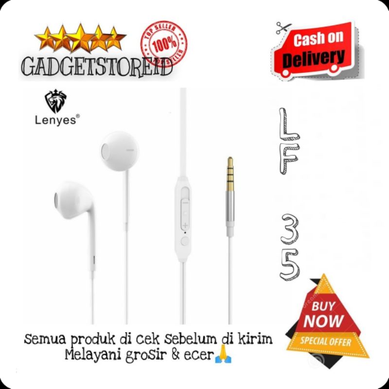 GG - earphone handsfree headset LENYES LF35 LF 35 3.5mm Plug Earphone Stereo Hi-Fi Sound With Mic