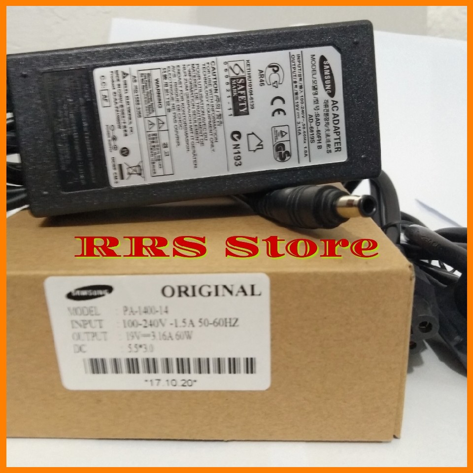 Adaptor charger samsung 19v 3.16A DC :5.5*3.0 MM NP270 NP275 NP 355 R710 R60 R510 R50 R45 R40 R25 R23 R20 R19 R18  Q70 Q68 Q45 Q43 Q40 Q35 Q310 Q30 Q1UP-XP Q1U-XP  X460 X360 X15 X10 X06 X053 X11 VM600
