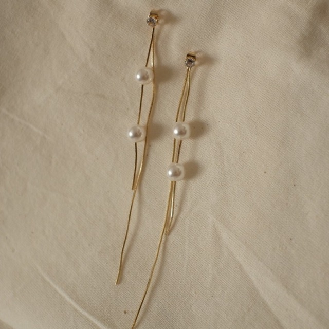 Ark.co - Bonnie long drop Earrings anting pearl crystal gantung elegan