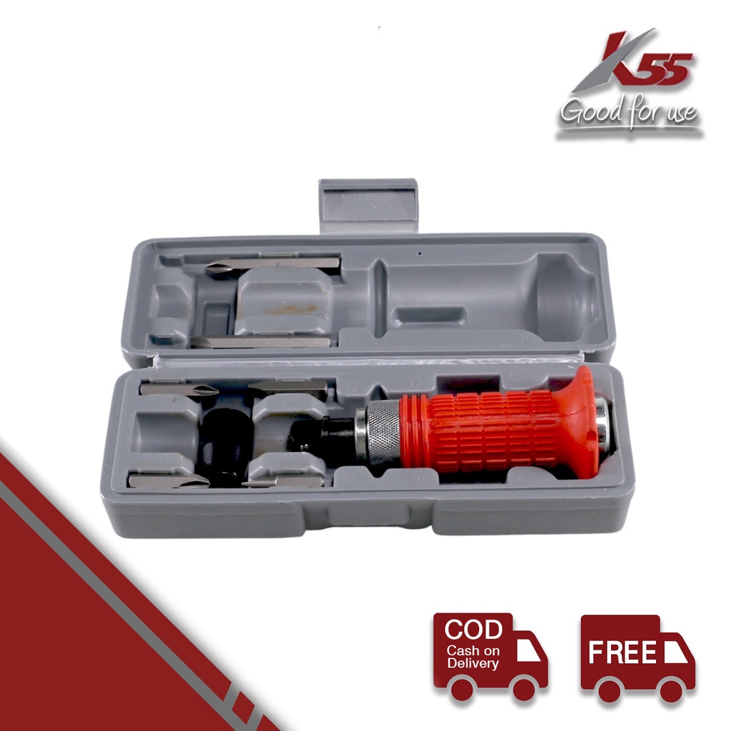 K55 Obeng Ketok Set 7 Pcs - Impact Screwdriver Obeng Getok Gagang Karet