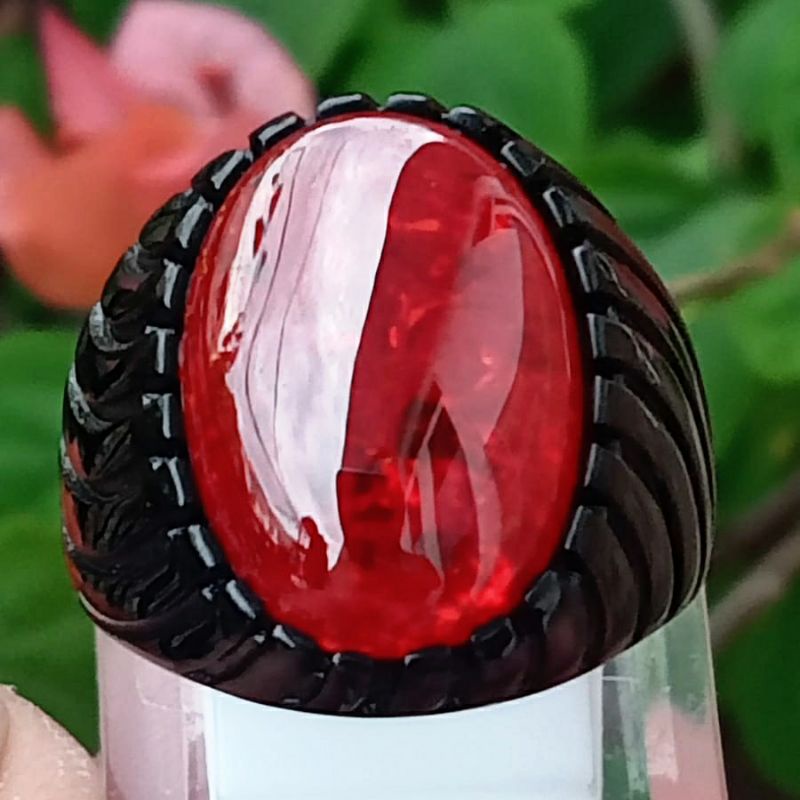 CINCIN BATU RED RUBY PECAH SERIBU SUPER / BONUS GELANG BLACK ONYX