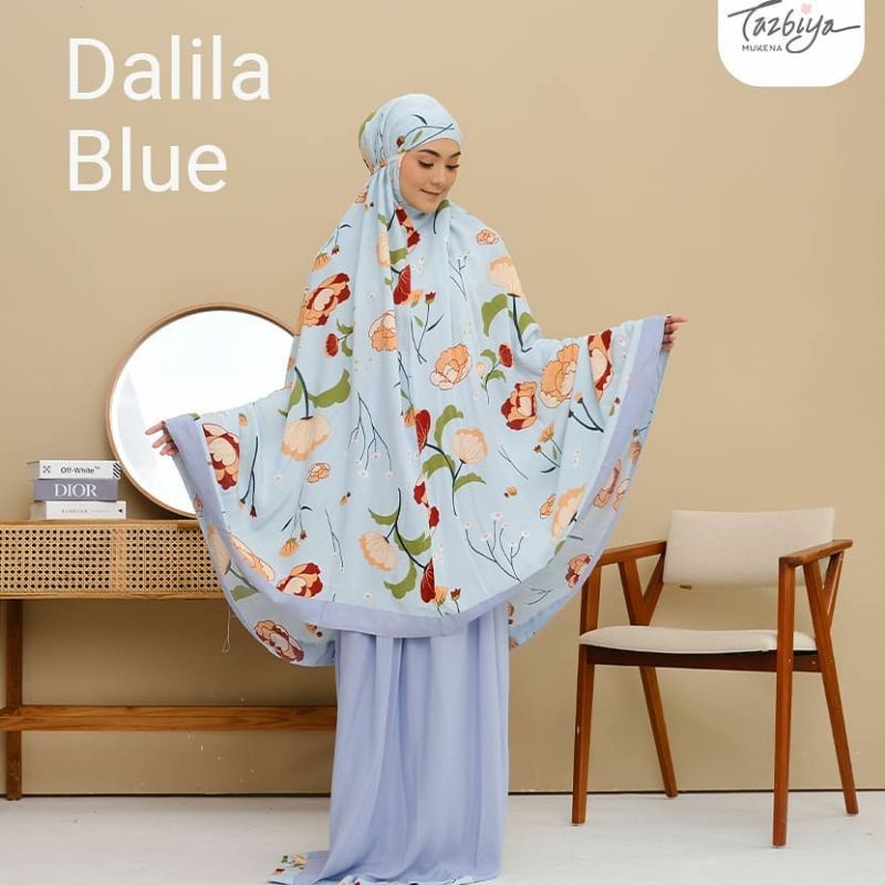 Mukena Tazbiya Dalila Teal Blue Grey Jumbo Dewasa Katun Rayon Adem Traveling