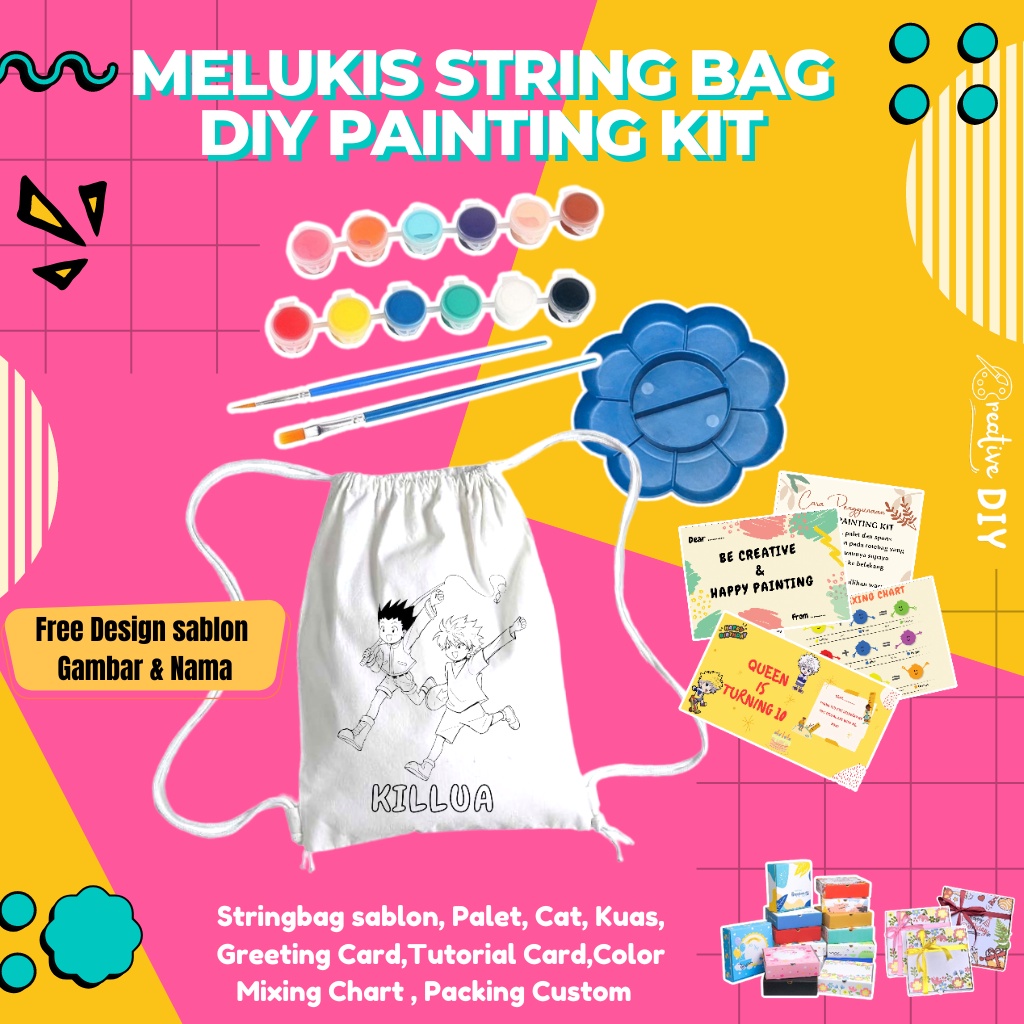 MELUKIS TAS SERUT / STRINGBAG I DIY STRINGBAG PAINTING KIT | KADO UNIK| TAS KANVAS | TAS ANAK | MELUKIS TAS