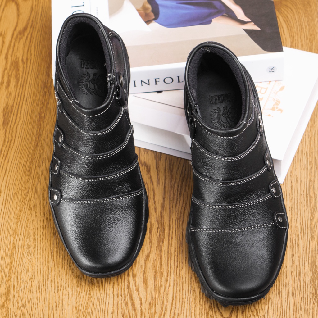 Sepatu Boot Pria Kulit Asli Boots Touring Casual Zipper Non Safety Fordza DP07