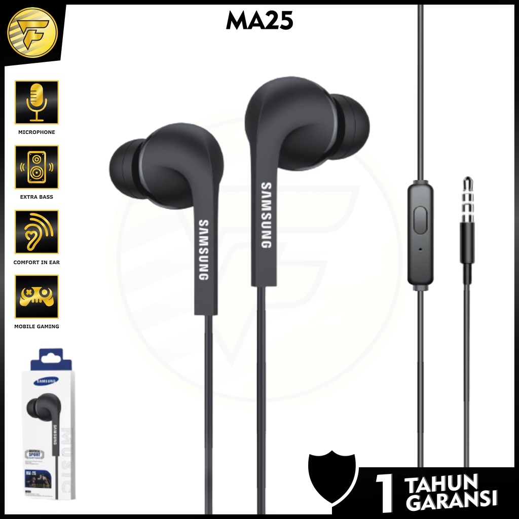 earphone samsung M25 stereo bass music telfon headset mic