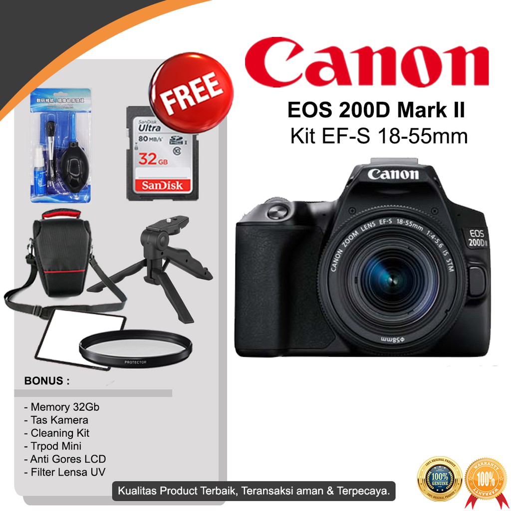 Canon EOS 200D Mark II Kit EF-S 18-55mm IS STM BONUS 32GB