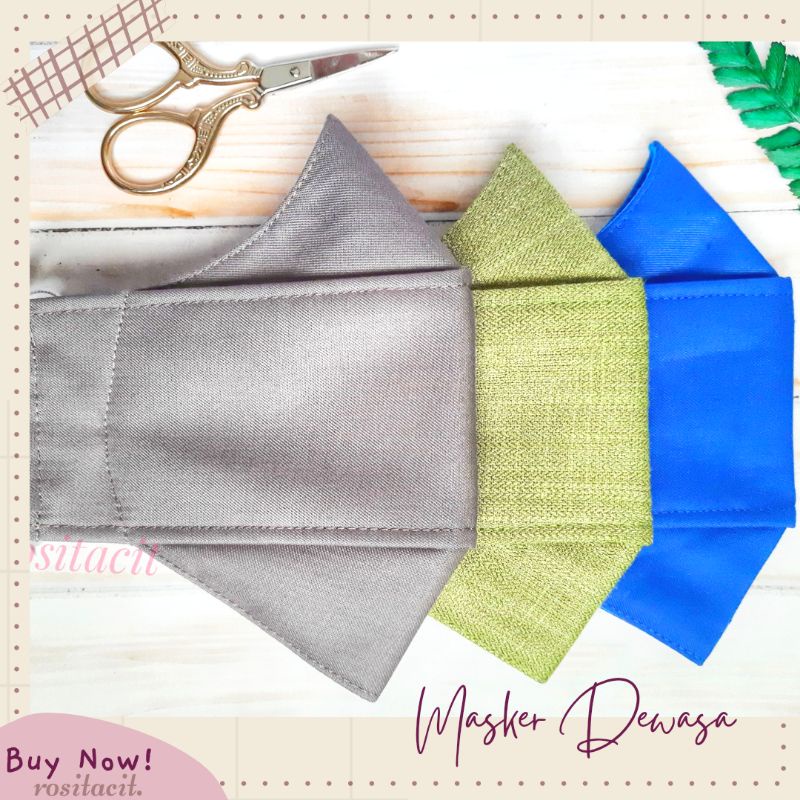 3D Masker kain katun polos 3ply Earloop/Headloop (hijab) dewasa