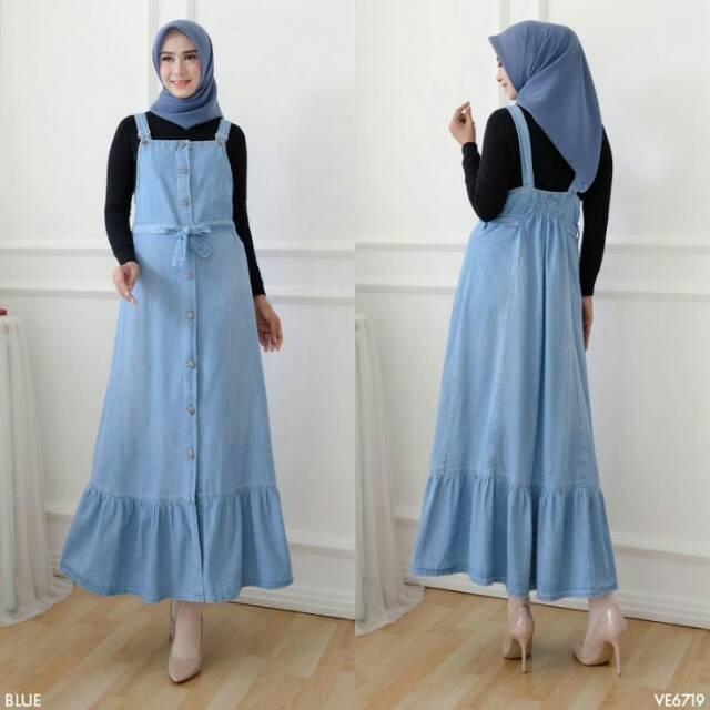 BAJU OVERALL JEANS NAVY PANJANG DRESS