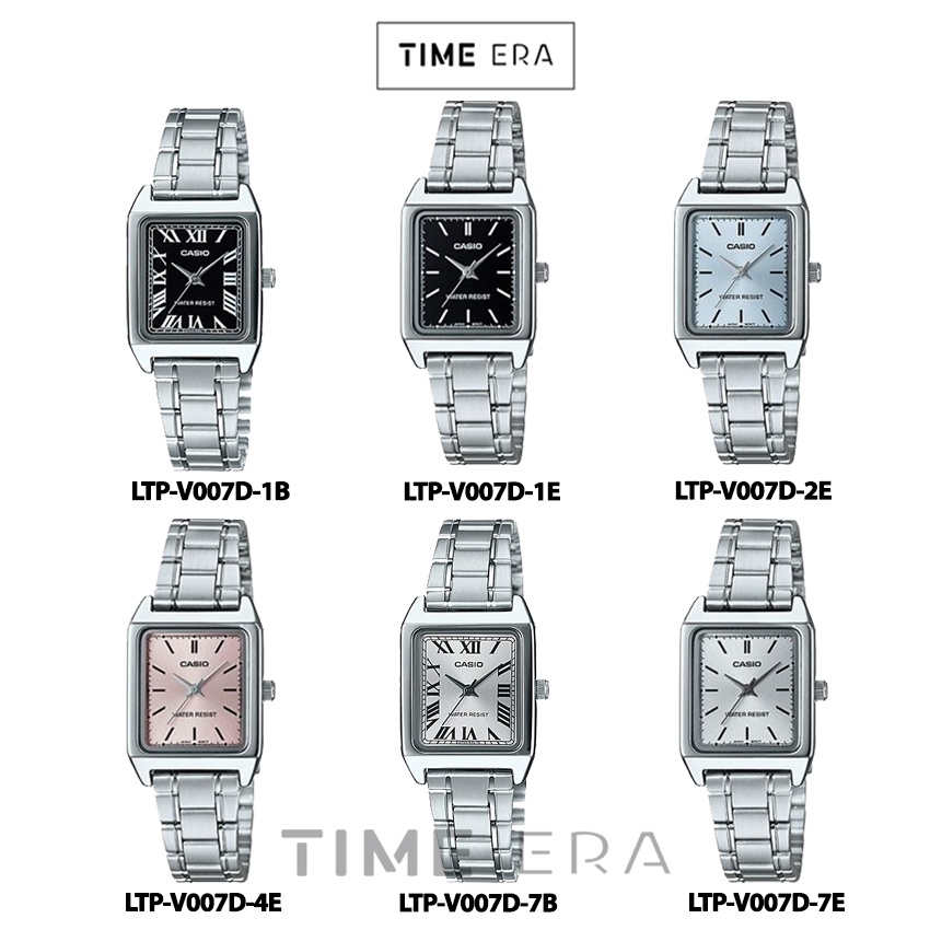 Casio Original LTP V007D 1B / LTP-V007D-1E 2B 4E 7E Jam Tangan Wanita Rantai Silver Stainless Steel Strap