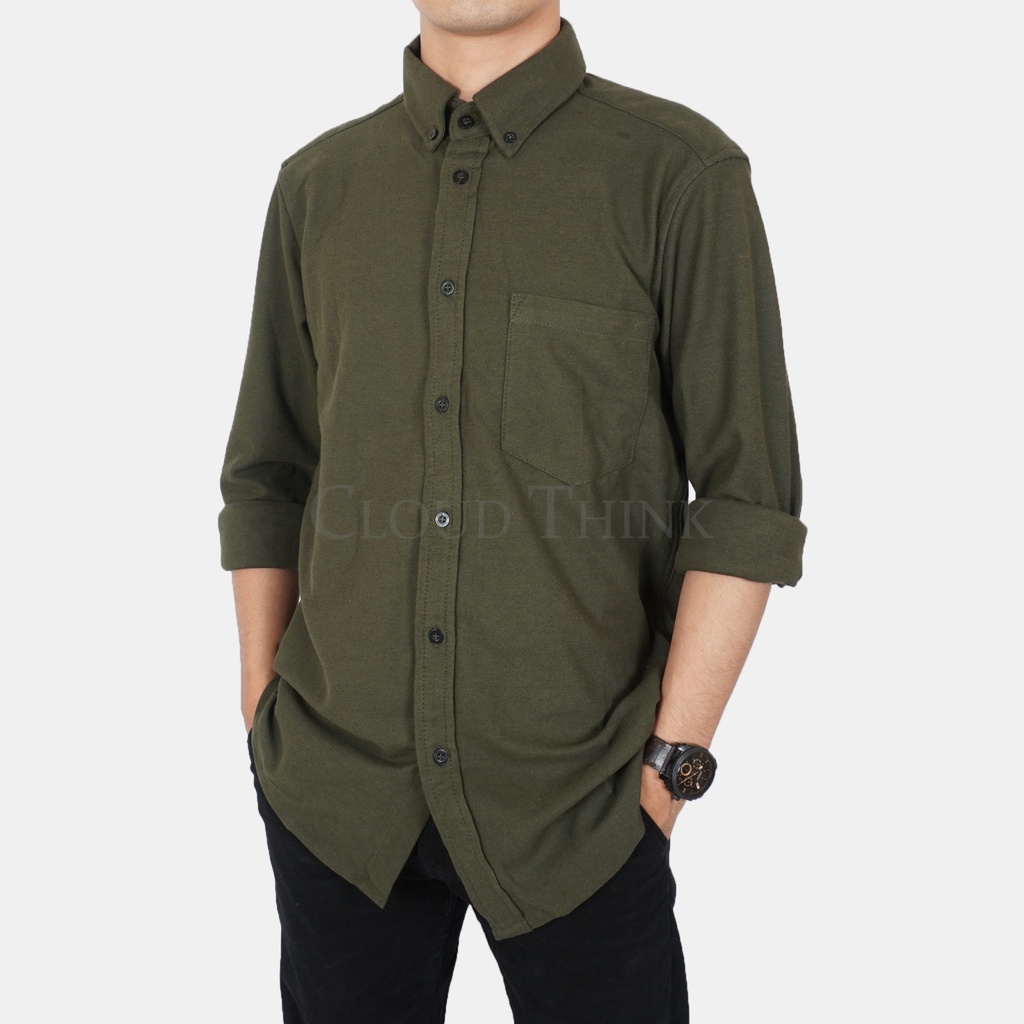 Kemeja Pria Lengan Panjang Hijau Army | Army Original Cotton Pique Best Quality