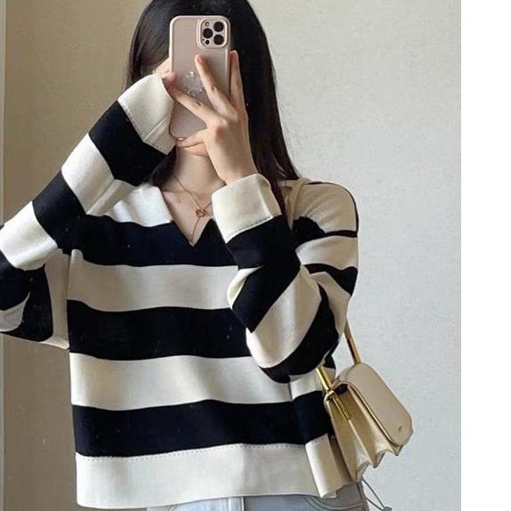 ➯ Sweater Crop Rajut Blaster Strip Bergaris I Crop Rajut Strip Blaster ❂