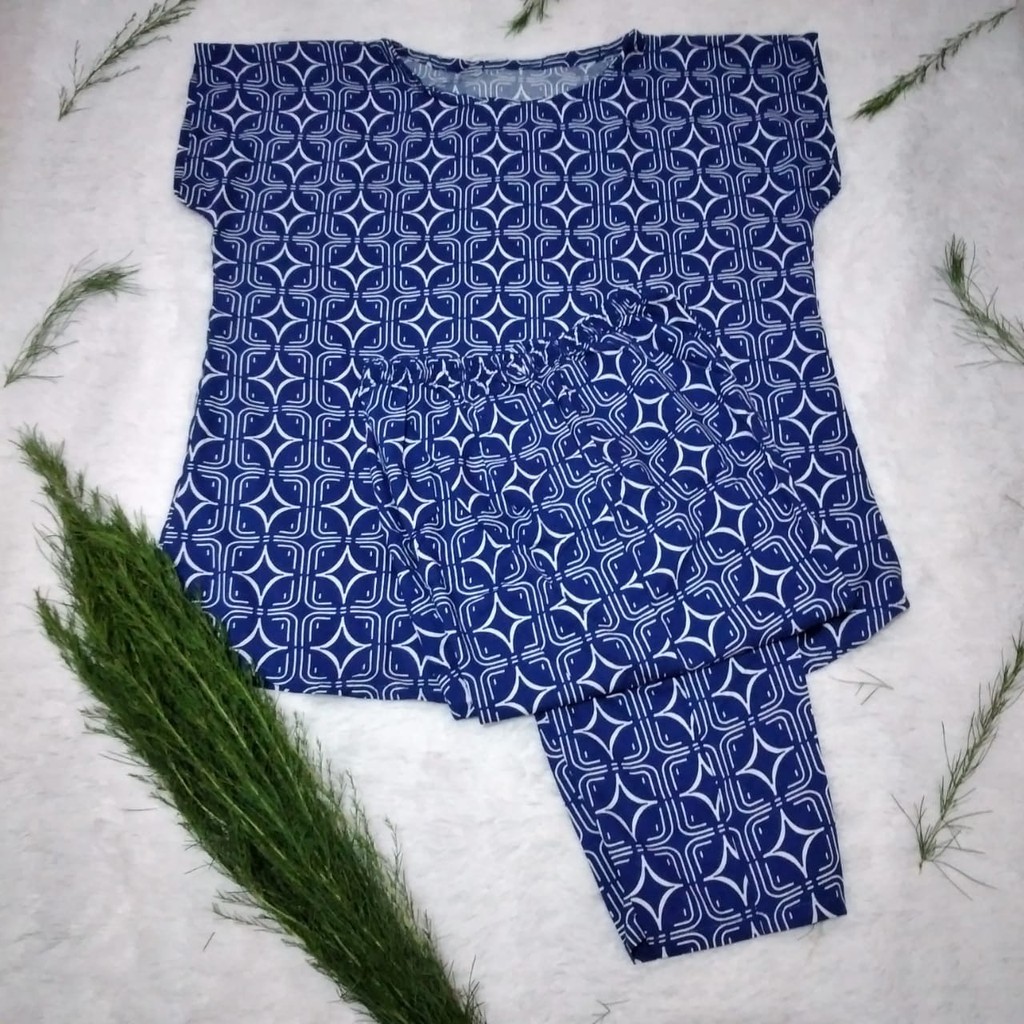 Baju Tidur Homey Biru Lengan Pendek dan Celana Panjang