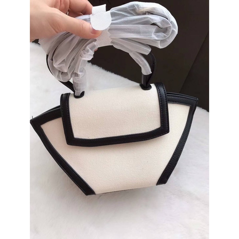 Striped Trapeze Top Handle Bag