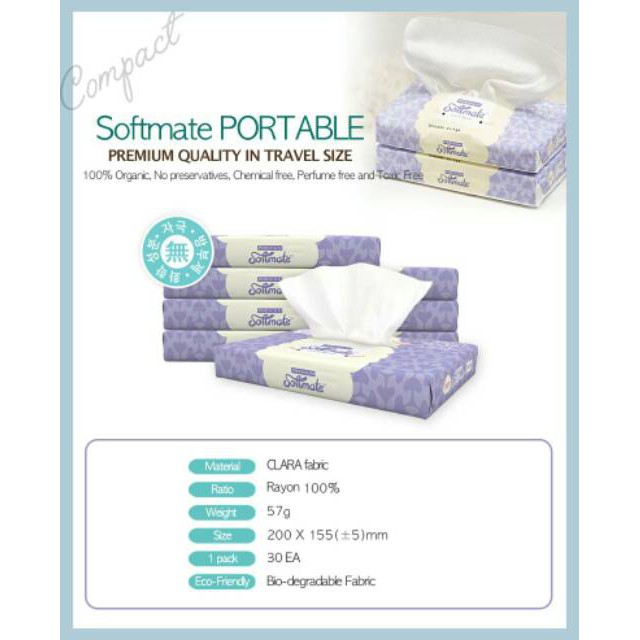 Softmate Premium Natural Portable Tissue 30 Wipes