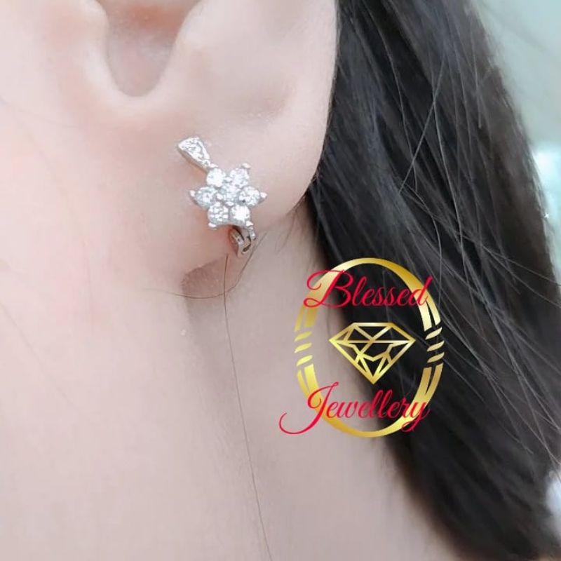 ANTING JEPIT BUNGA PERAK ASLI 925 LAPIS EMAS