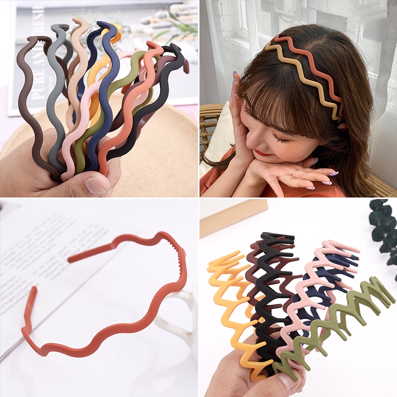 Korean Simple Style Morandi Color Wave Shape Design Non Slip Jagged All Match Wash Face Hairband