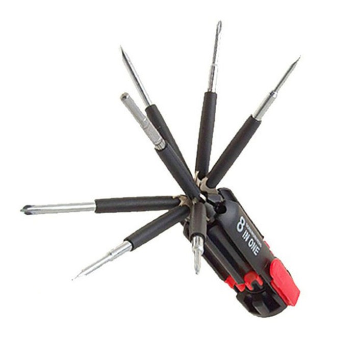 Obeng 8 in 1 Senter Lampu led multifungsi Screwdrivers travel