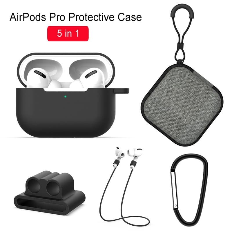 BUBM Kit 5 in 1 Case for AirPods Pro Charging Dock - Black