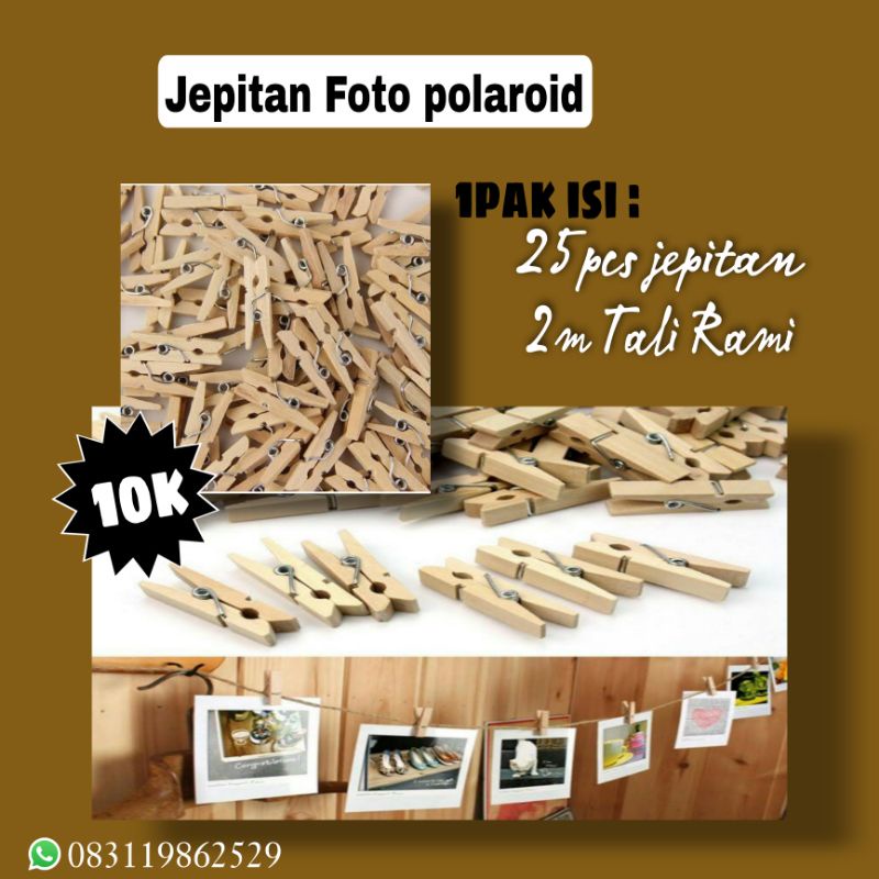 PROMO Wooden clip UK 3,5mm/JEPITAN KAYU (ISI 25pcs Jepitan + 2m Tali rami)