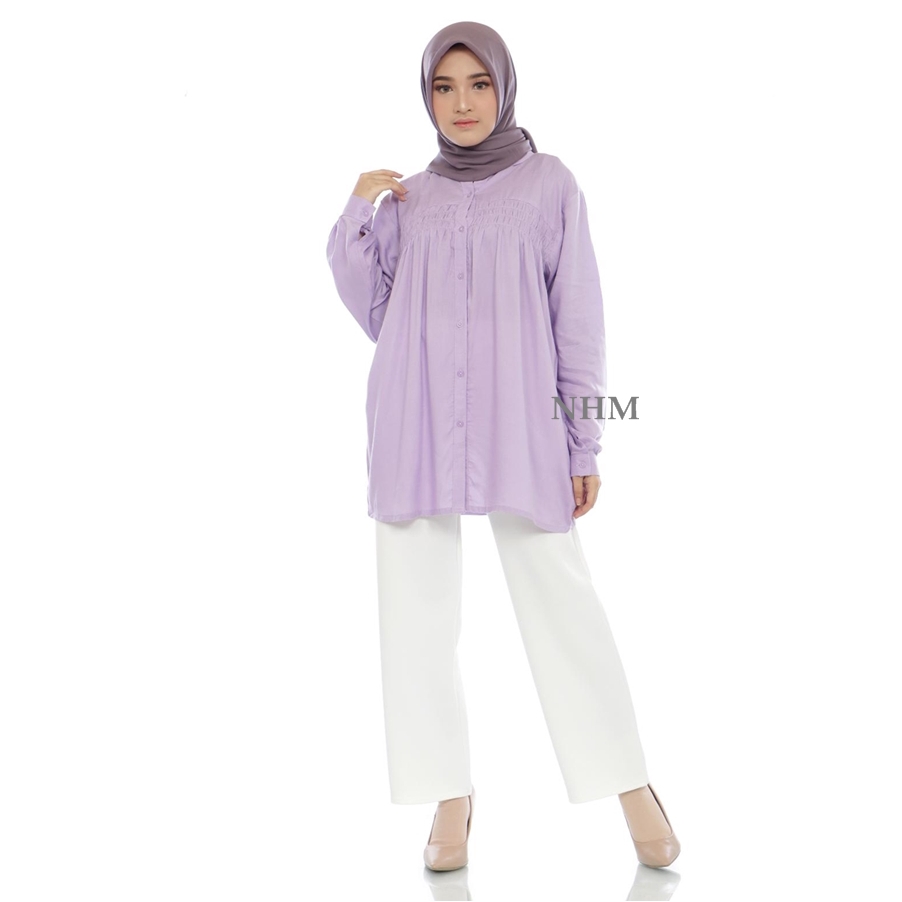 NHM Kemeja Wanita Jumbo 3L Tangan Panjang Katun Rayon