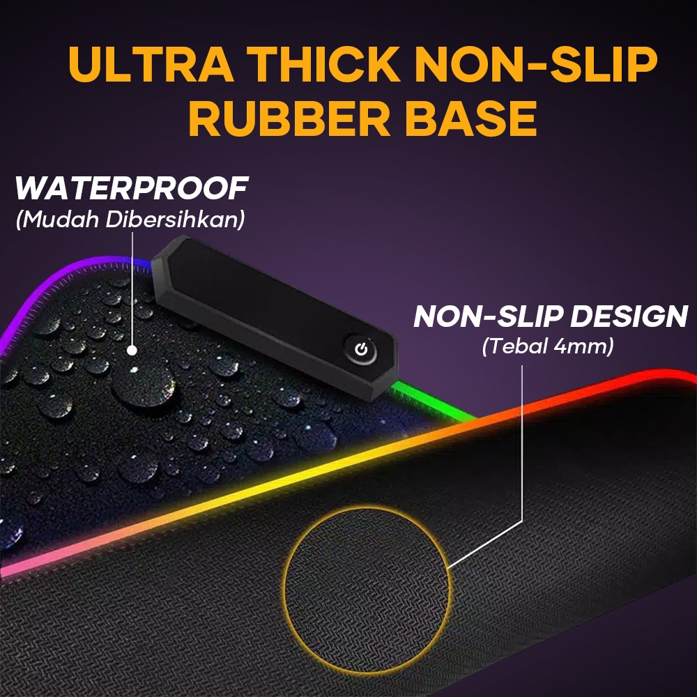 ISKU Mouse Pad Gaming LED RGB XL/Desk Mat Anti Slip high precision ukuran besar/Alas keyboard