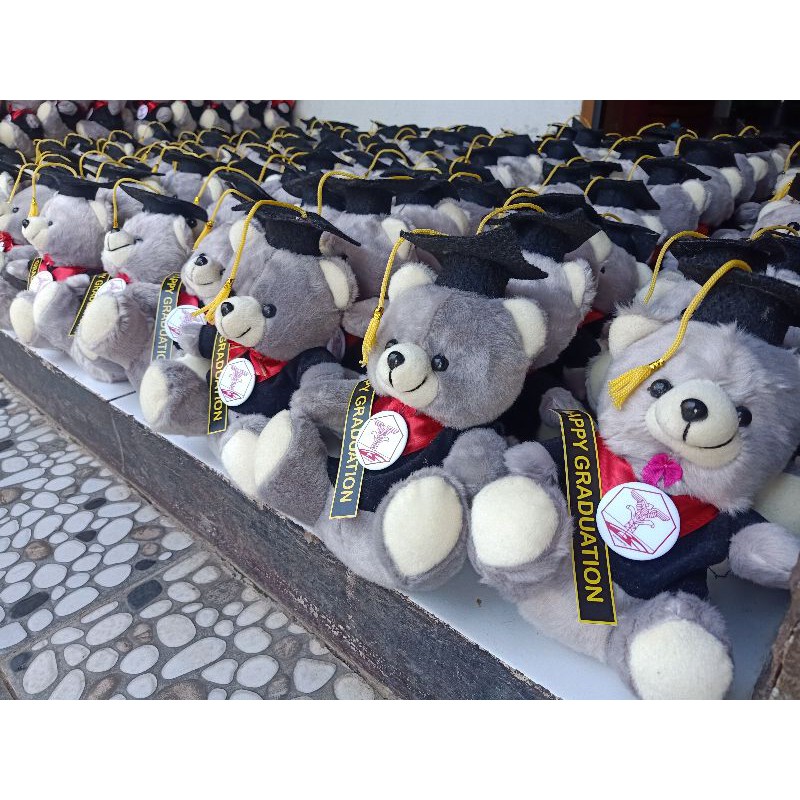 THE BEST !!GROSIR! Boneka Wisuda Sedang Gratis Selempang Nama, logo kampus dan bonus plastik  Parcel