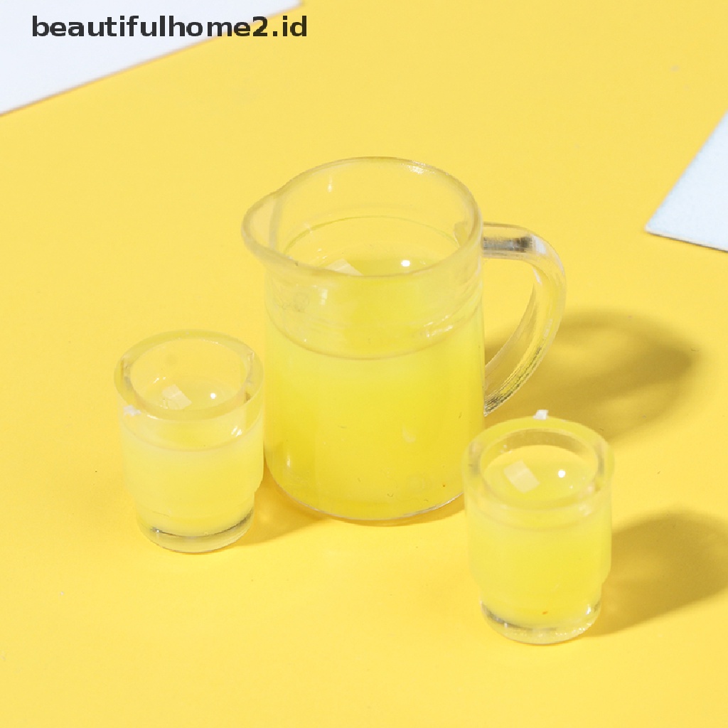 [beautifulhome2.id] 3Pcs/set 1:12 Dollhouse Miniature Juice Bottle + 2 Cups Doll Kitchen Accessories ID