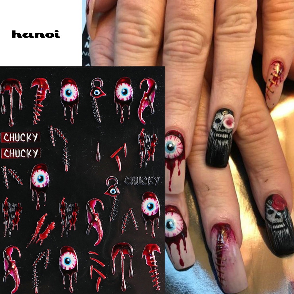 Han_stiker Kuku Motif Halloween Untuk Nail Art DIY