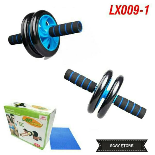 [ALAT FITNESS] Pengencang Otot Bahu Lengan Perut Roll Gym Double AB Wheel Roda Exerciser + Matras AB