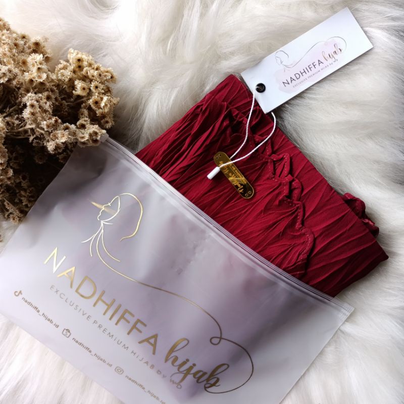 Bergo Plisket Padi Aleya Premium l Bergo instan Zafron-Maroon