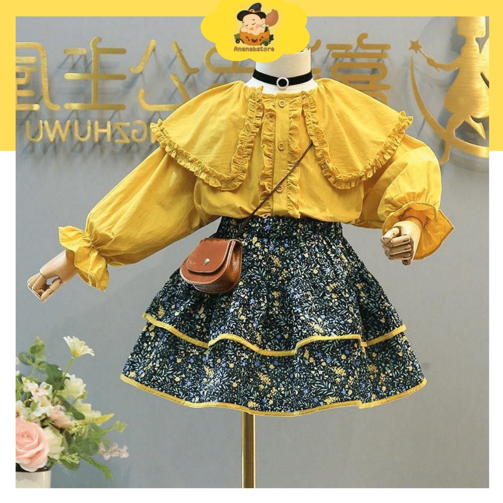 ANANAKSTORE- Setelan baju anak perempuan baju baby impor premium Lengan panjang Dress Mini Kuning 2-7 Tahun / B01