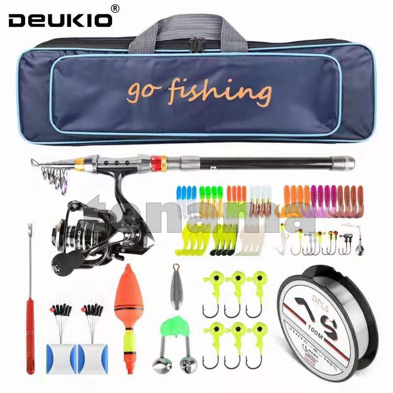 DEUKIO AC2000 Paket Pancing Set Reel Joran Rod Combo Umpan Bonus Tas