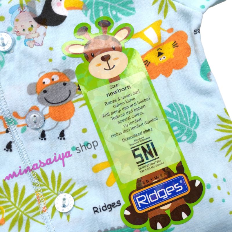 RIDGES 3 pcs Baju Bayi Baru Lahir SNI Lengan Panjang Newborn Kancing Depan Print Warna dan Polos