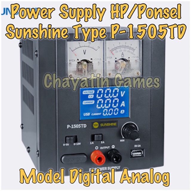 POWER SUPPLY HP / PONSEL MERK SUNSHINE TYPE P-1505TD 5 Amper (DIGITAL)