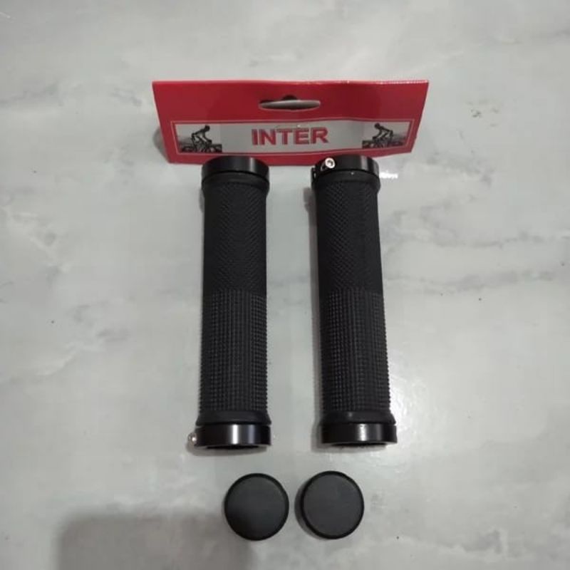 HANDGRIP DOUBLE LOCK INTER HITAM KARET STANG SEPEDA MTB FEDERAL LIPAT TOURING