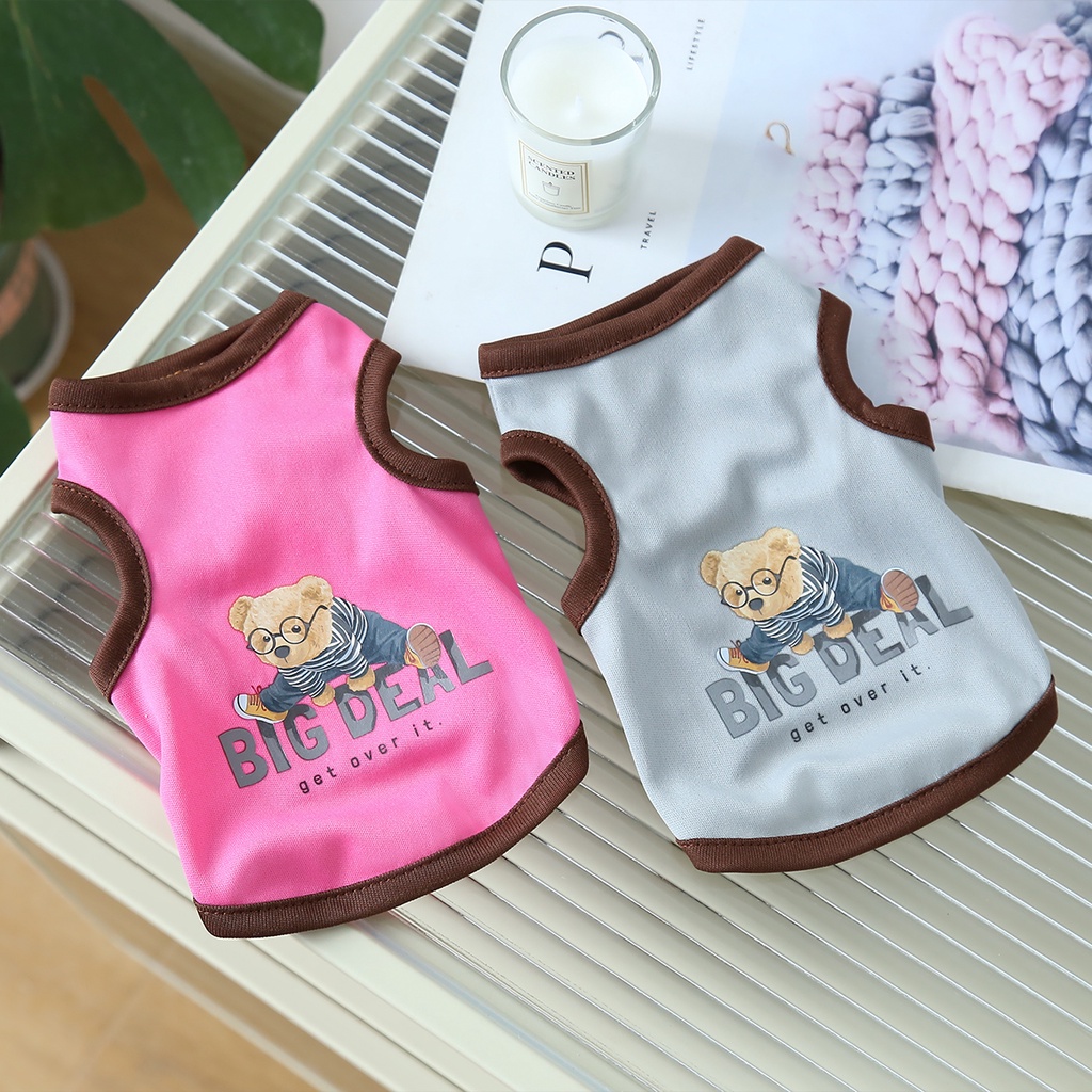 Pakaian Rompi Anjing / Kucing Motif Print Kartun Bahan Tipis Breathable Untuk Musim Panas