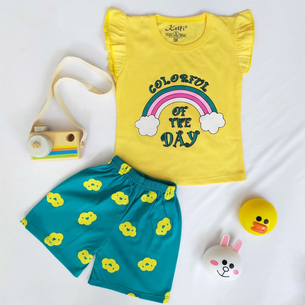 SETELAN ANAK PEREMPUAN STELAN ANAK PEREMPUAN SETELAN BAJU PEREMPUAN SETELAN ANAK CEWEK RUFLE KELFI-1