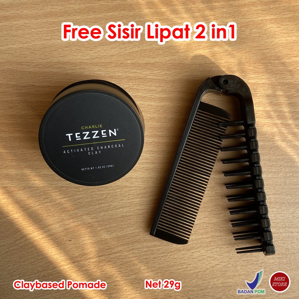 Tezzen Charlie Activated Charcoal Clay Matte Finish Strong Hold BPOM Free Sisir