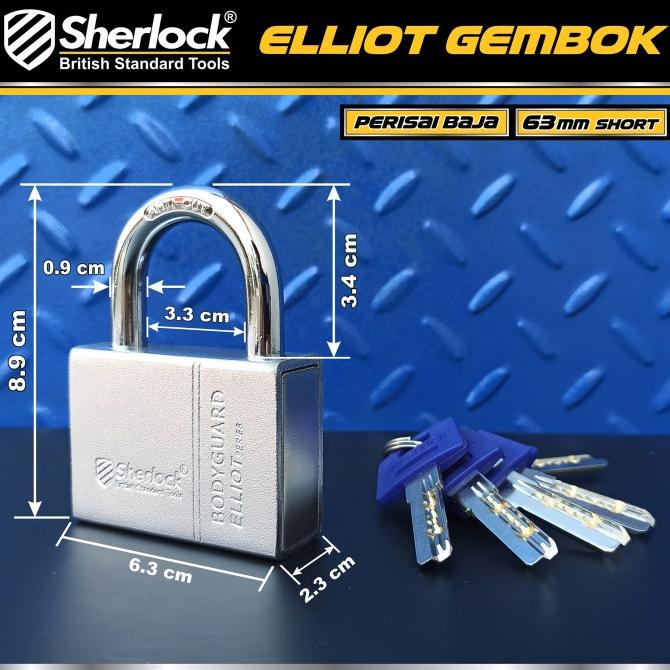 ] SHERLOCK ELLIOT Gembok Perisai BAJA (63 mm) Silver