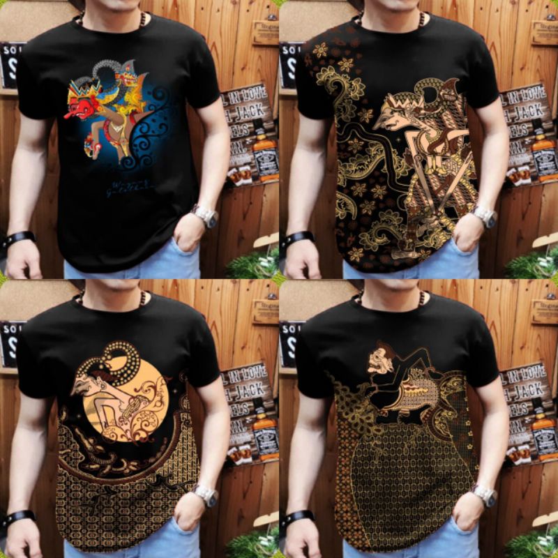 KAOS MURAH DISTRO PRIA WAYANG BATIK COKLAT ATASAN PRIA KEREN KAOS COWOK GAUL TERBARU