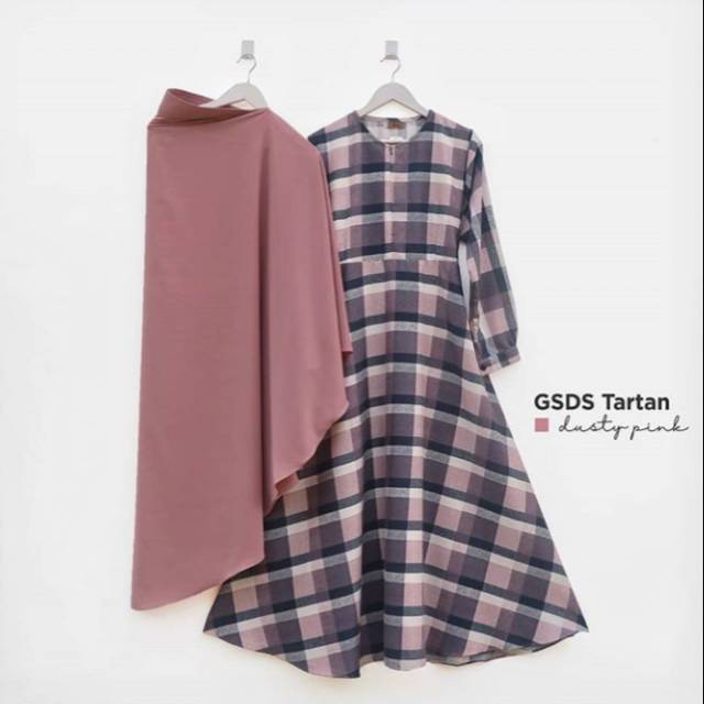 Zanuba Original. Gamis Set Diamond Skin Tartan Dusty Pink