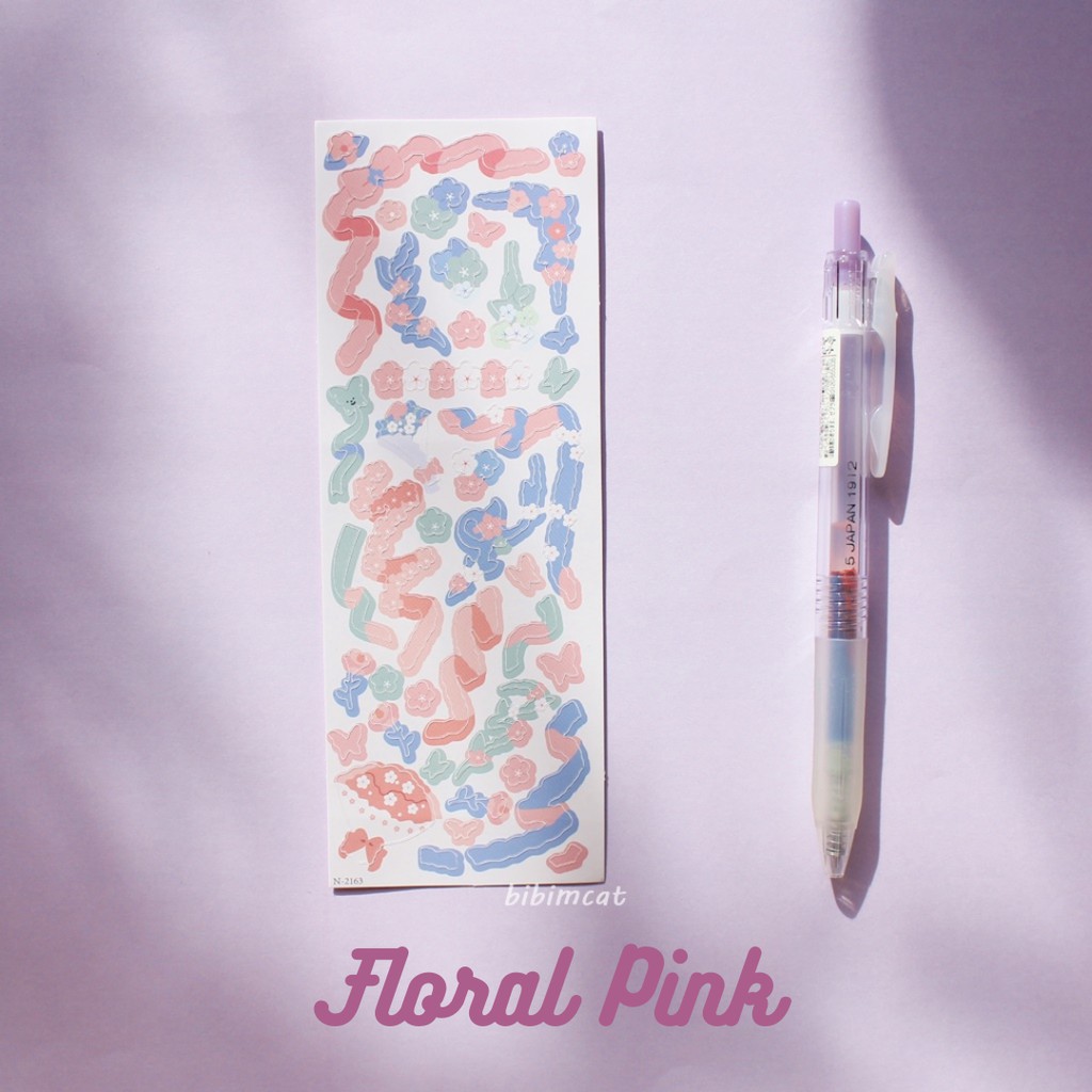Journaling Ribbon Confetti Deco Sticker / Sticker Dekorasi Photocard-Floral Pink